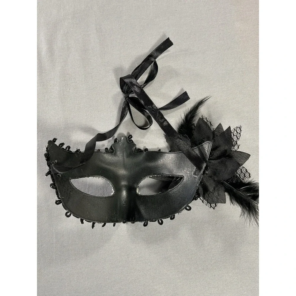 Venetian Masquerade Sequins Flower Feathers Black Half Mask‎ Dance Costume